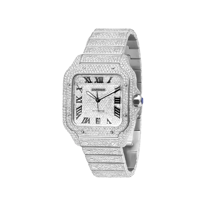 Iced Out Cartier Santos 40mm Diamond Watch 25 ct