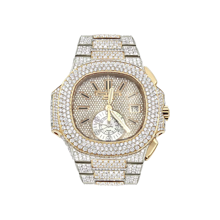 Patek Philippe Nautilus Iced Out Diamond Watch for Men 35ct 18k Rose Gold