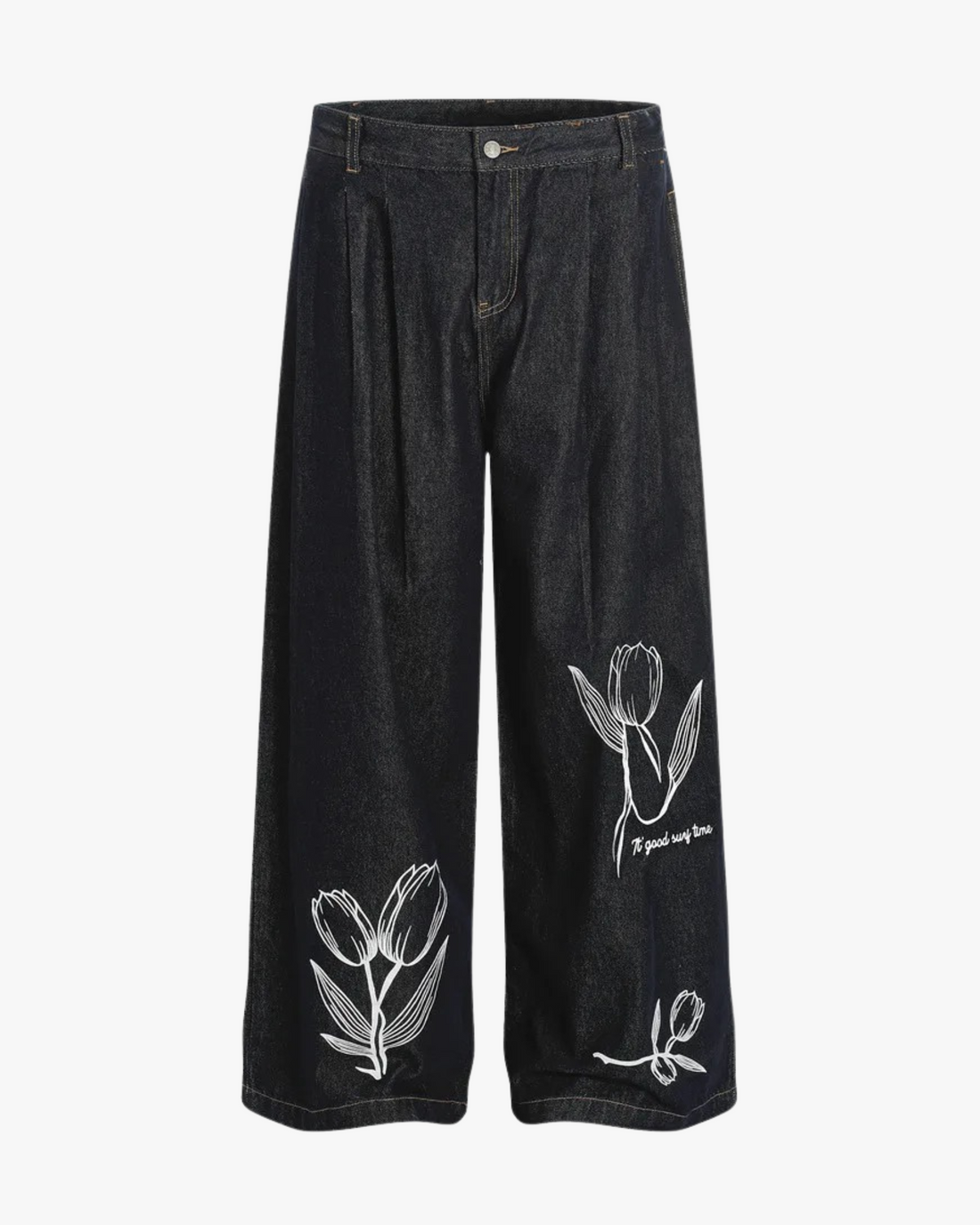 Tulip Script Wide-Leg Denim Trousers