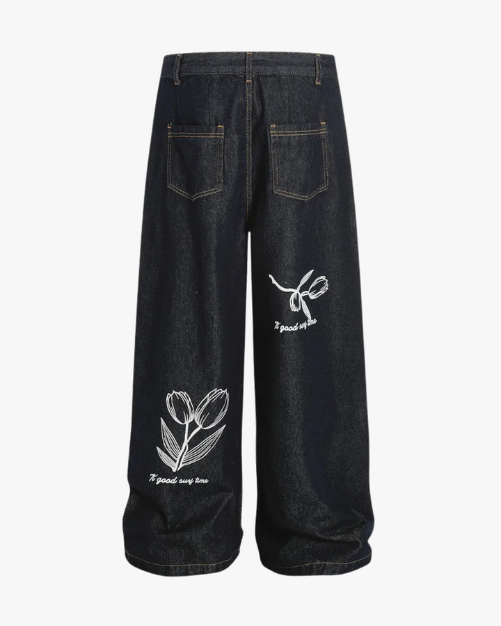 Tulip Script Wide-Leg Denim Trousers