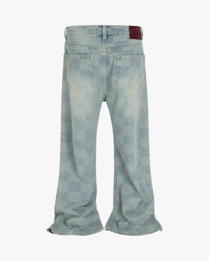 Fadeout Checkered Flare Jeans
