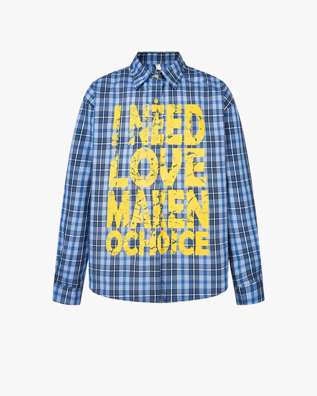 Plaid Shirt – “I NEED LOVE” Graphic Print