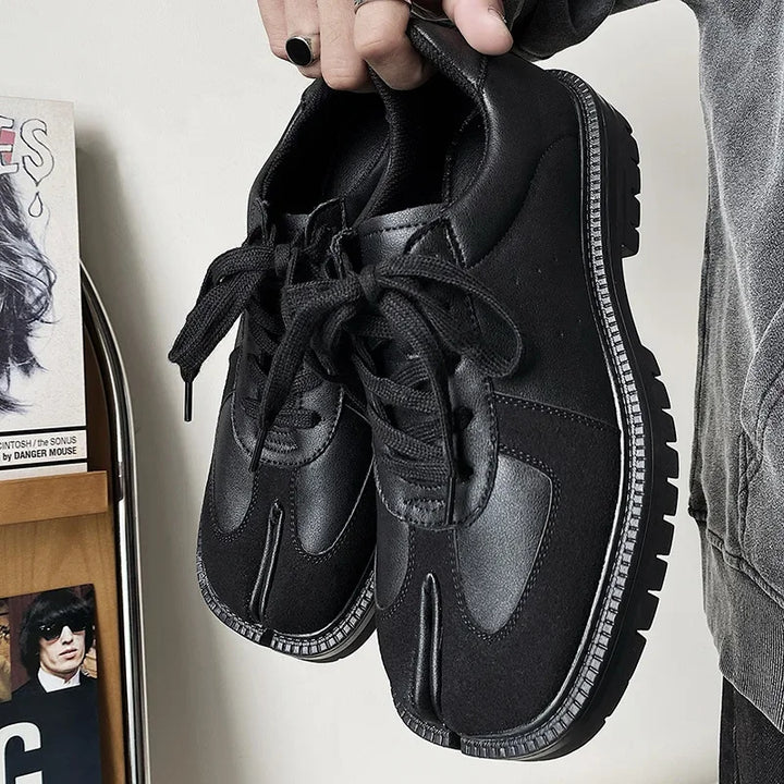 Unisex Tabi Shoes Genuine Leather Split Toe Sneakers Suede Low Top Casual