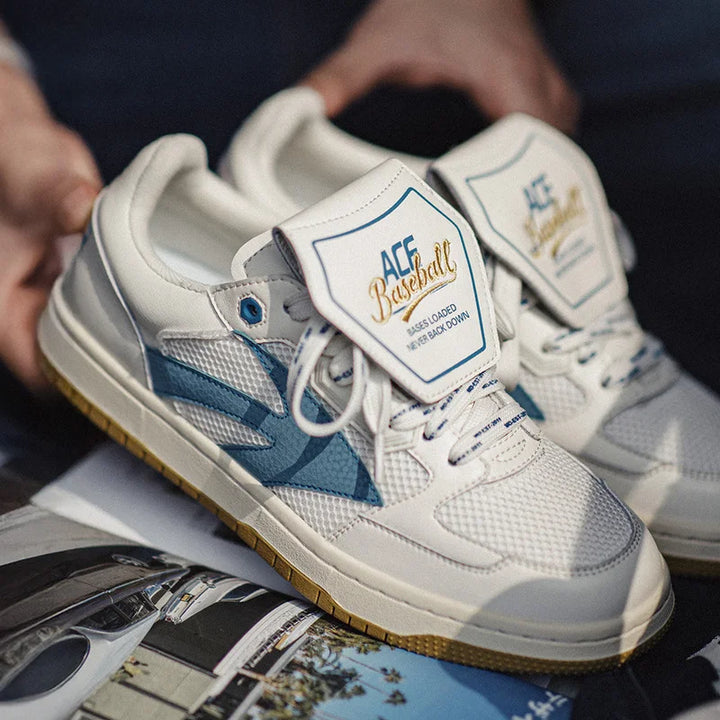 Men’s Vintage Mesh Sneakers – White Color-Block Lace-Ups