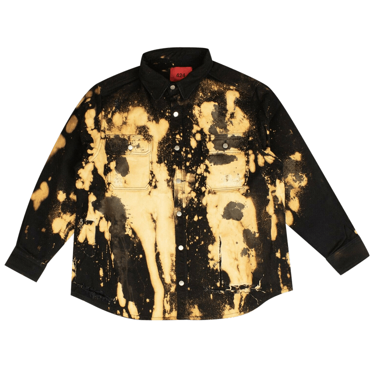 424 Tie Dye Ripped Button Down Shirt 'Black/Yellow'