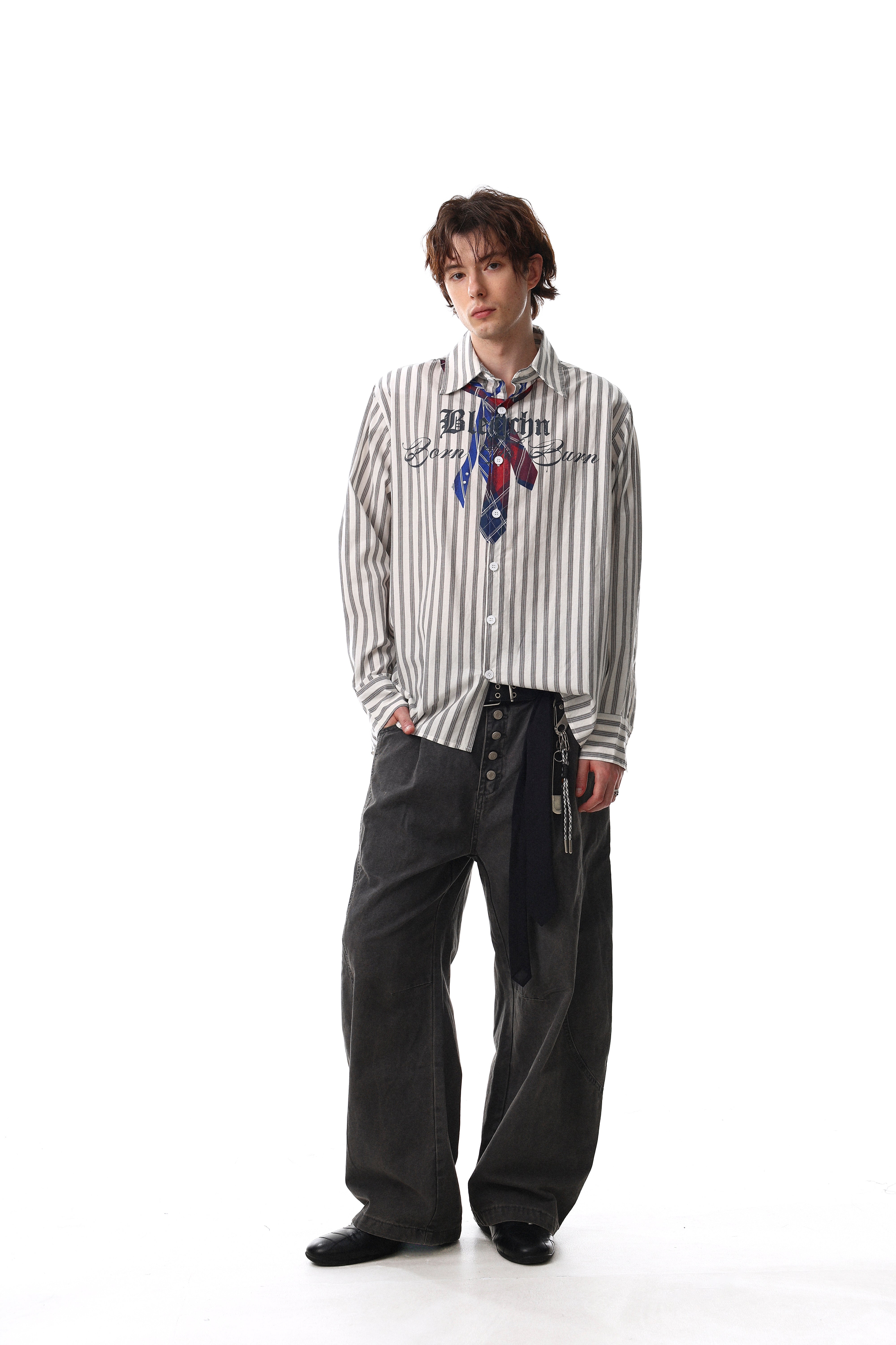 Omirad Striped Tie-Detail Button-Up Shirt