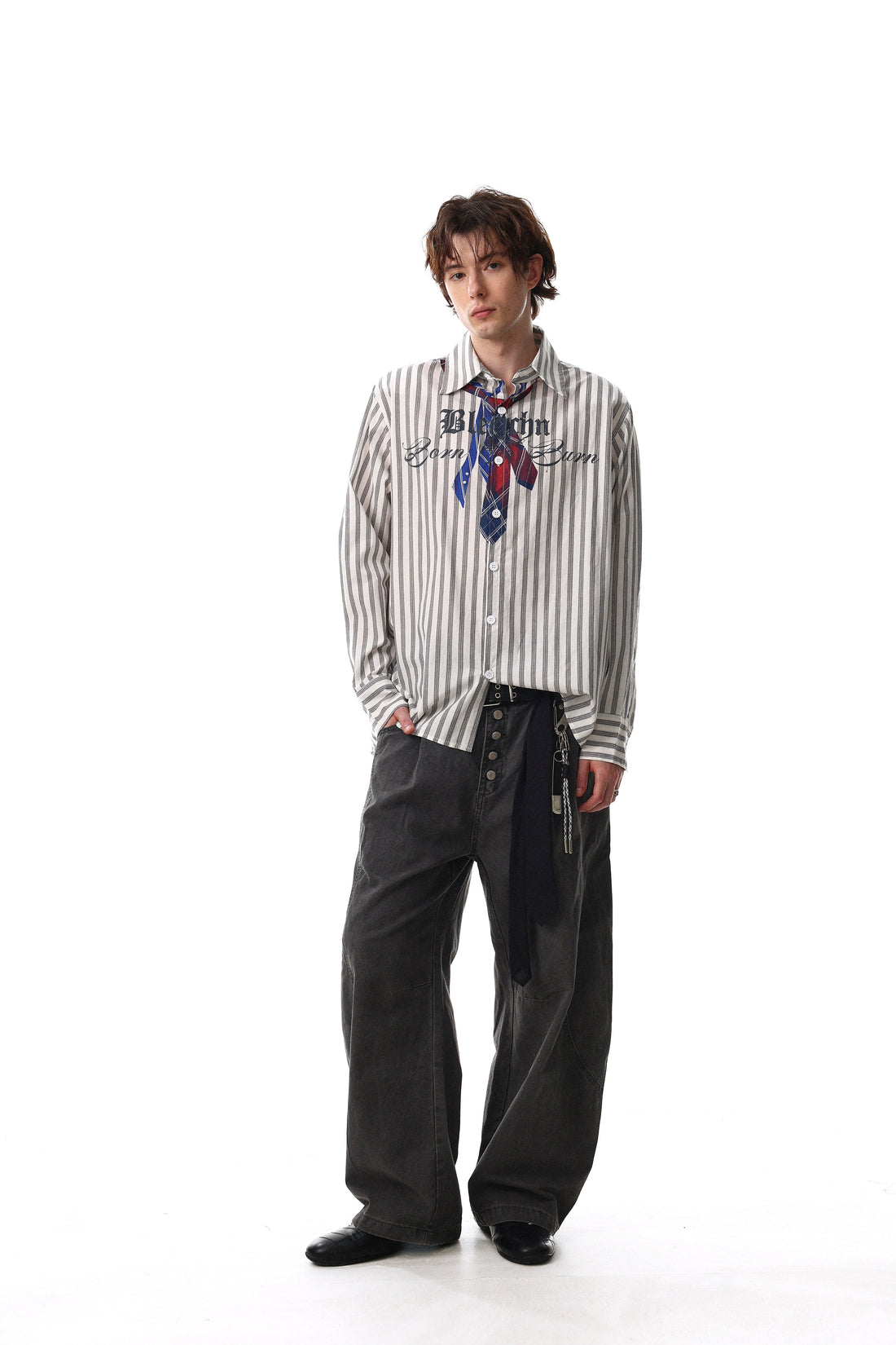 Omirad Striped Tie-Detail Button-Up Shirt