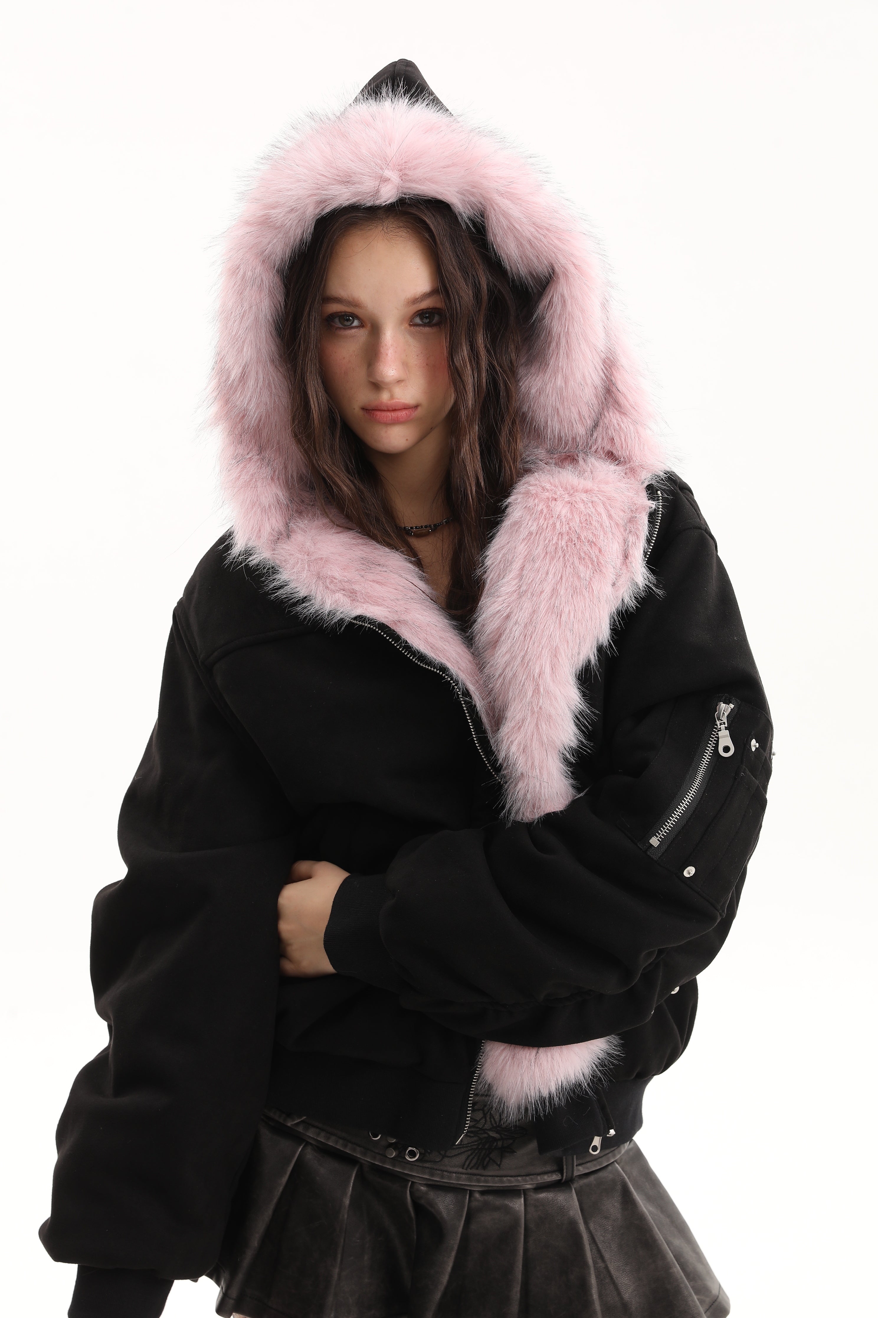 Omirad Reversible Faux Suede Fur Hooded Jacket