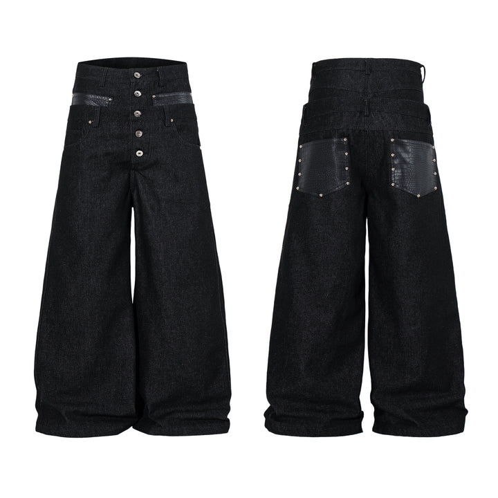 Omirad Wide Leg Button Fly Denim Pants