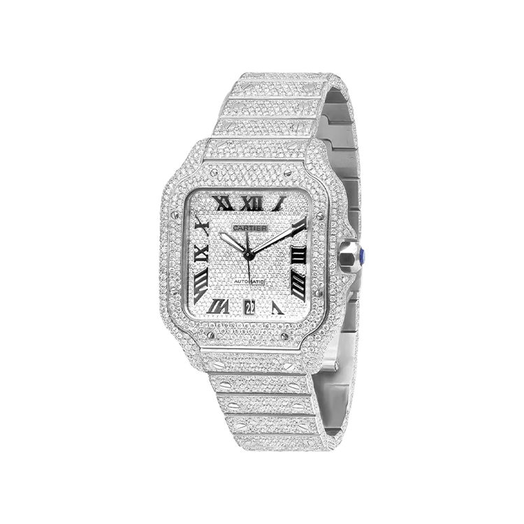 Iced Out Cartier Santos 40mm Diamond Watch 25 ct