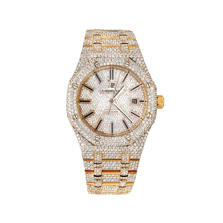 Diamond Audemars Piguet Royal Oak 41mm Full Pave Dial Bracelet 18K Gold Watch