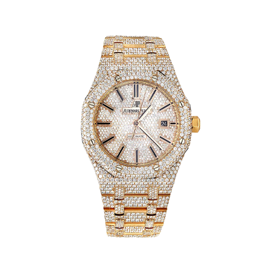 Diamond Audemars Piguet Royal Oak 41mm Full Pave Dial Bracelet 18K Gold Watch