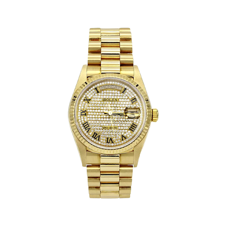 18K Gold Rolex President Diamond Watch for Men 1ct 36mm