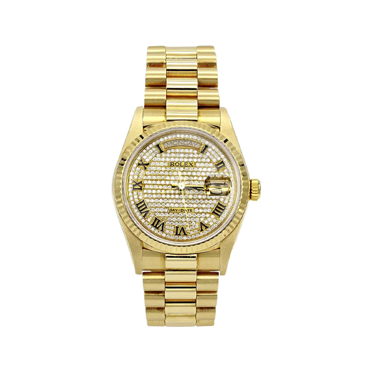 18K Gold Rolex President Diamond Watch for Men 1ct 36mm