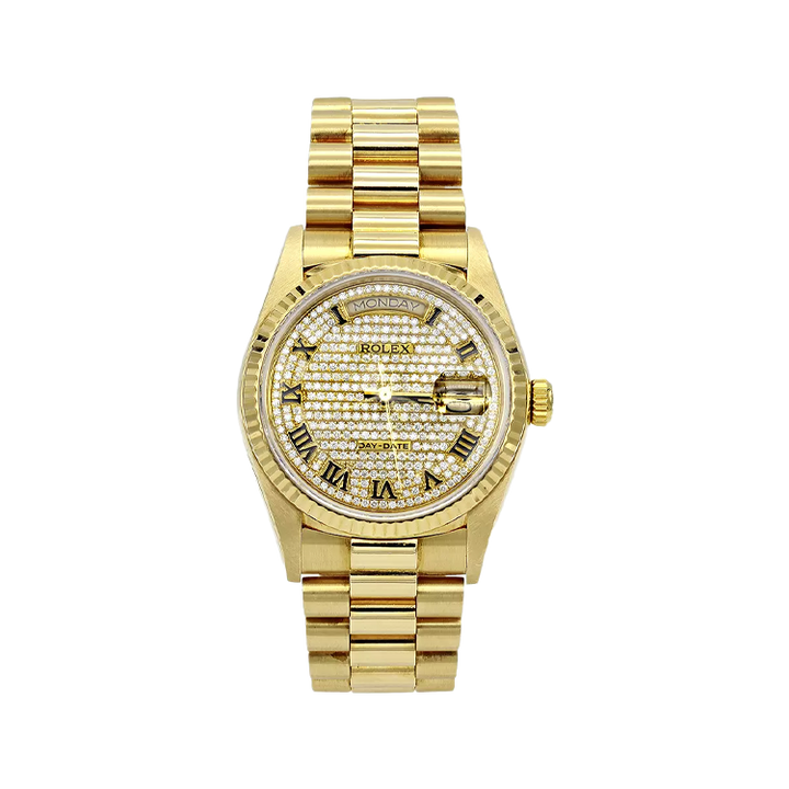 18K Gold Rolex President Diamond Watch for Men 1ct 36mm