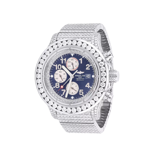 48mm Iced Out Diamond Breitling Super Avenger Watch For Men Blue MOP 24.85c