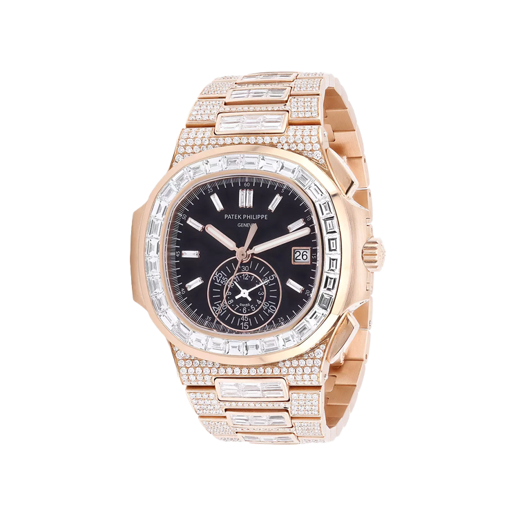 Diamond Patek Philippe Nautilus Men's Watch 18k Rose Gold 5980/1r 40.5mm Brown Dial