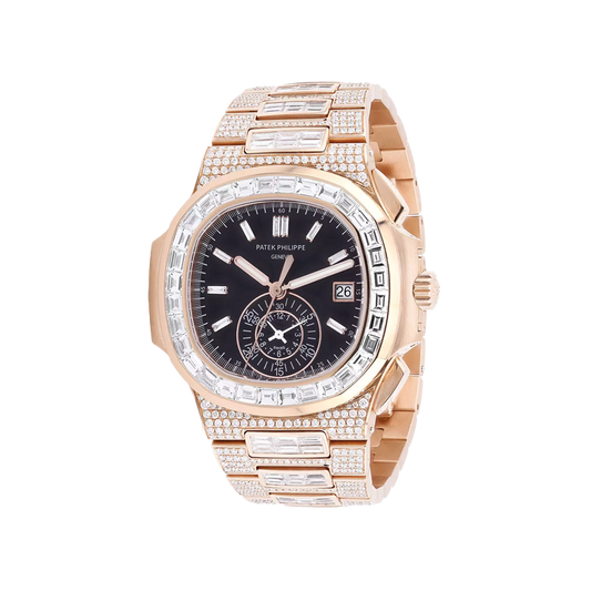 Diamond Patek Philippe Nautilus Men's Watch 18k Rose Gold 5980/1r 40.5mm Brown Dial