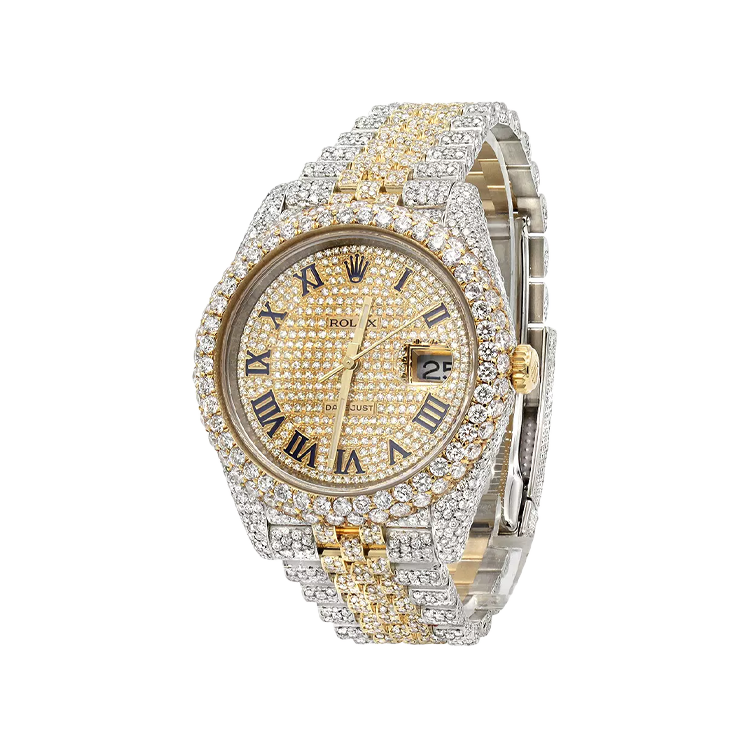 Fully Iced-Out Men's 41mm Rolex Watch 18K Gold Stailess Steel with 20.5ct Diamonds