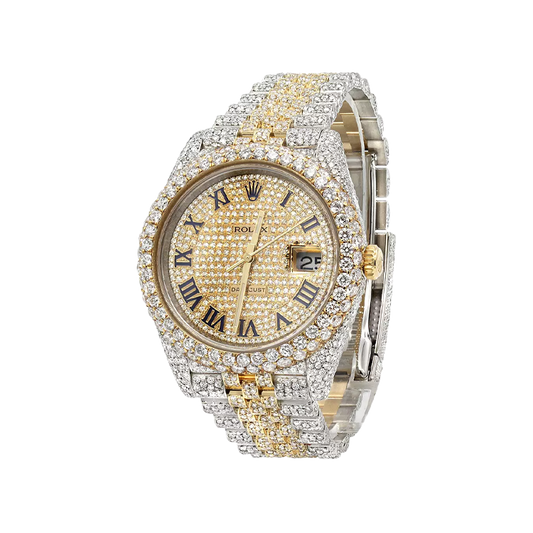 Fully Iced-Out Men's 41mm Rolex Watch 18K Gold Stailess Steel with 20.5ct Diamonds