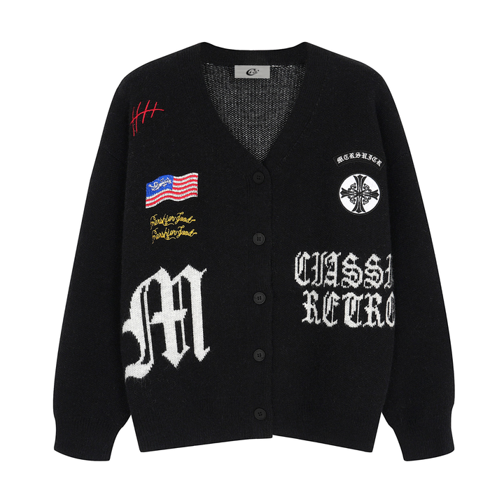 Omirad Classic Retro Patch Knit Cardigan