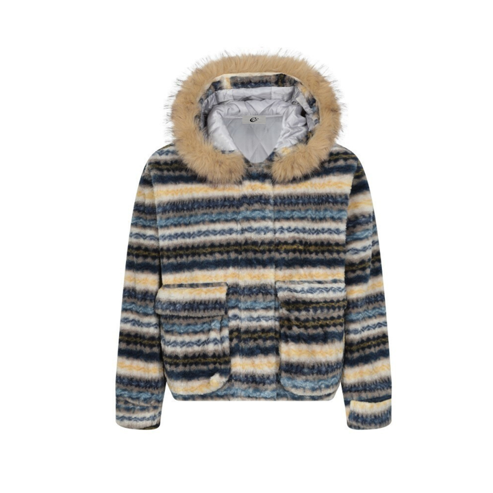 Omirad Striped Faux Fur Hooded Jacket