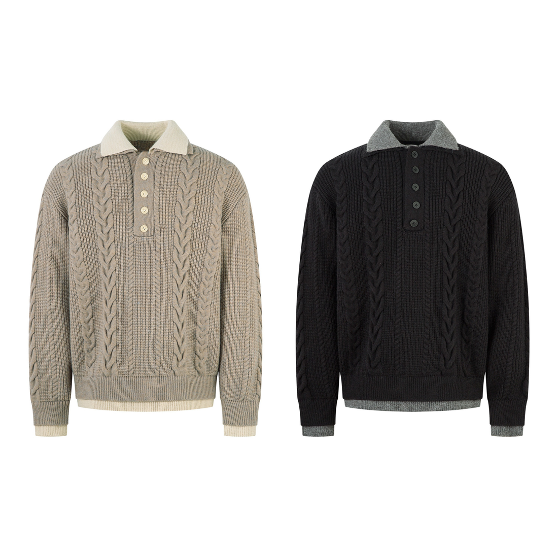 Omirad Vintage Cable Knit Polo Sweater