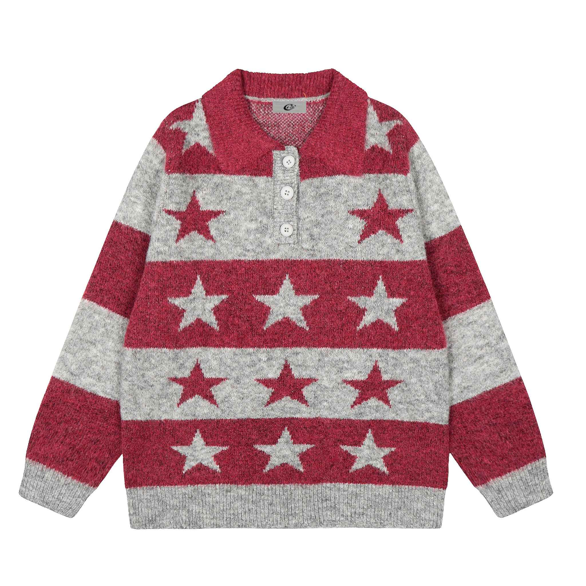 Omirad Star Stripe Knit Polo Sweater
