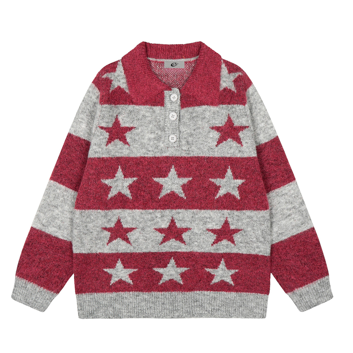 Omirad Star Stripe Knit Polo Sweater