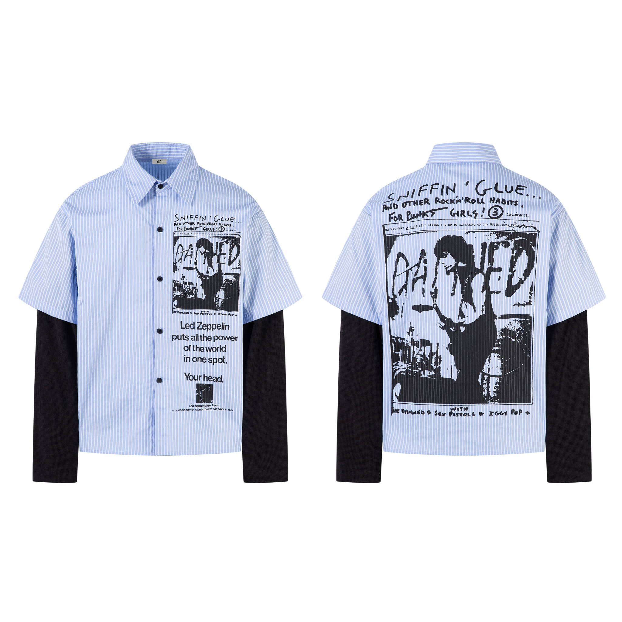 Omirad Punk Print Layered Stripe Shirt