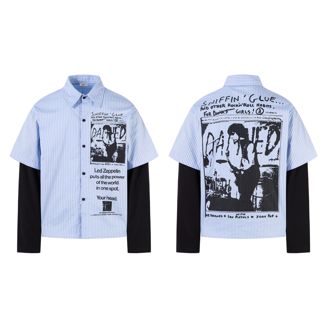 Omirad Punk Print Layered Stripe Shirt