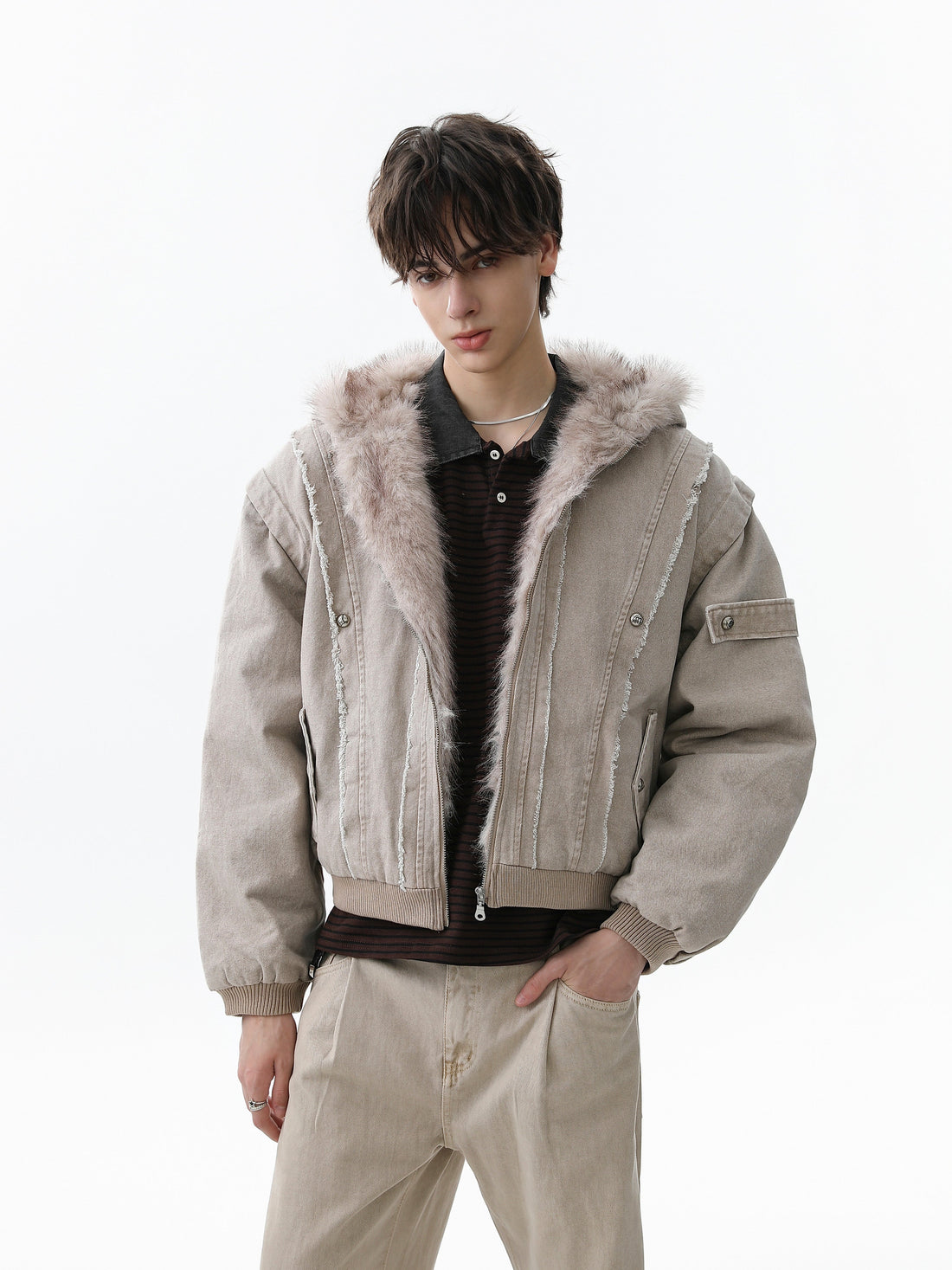 Omirad Washed Shearling-Lined Denim Hooded Jacket