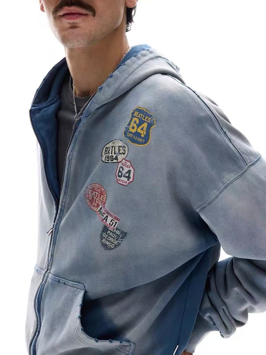 Omirad Vintage Patch Zip-Up Hoodie