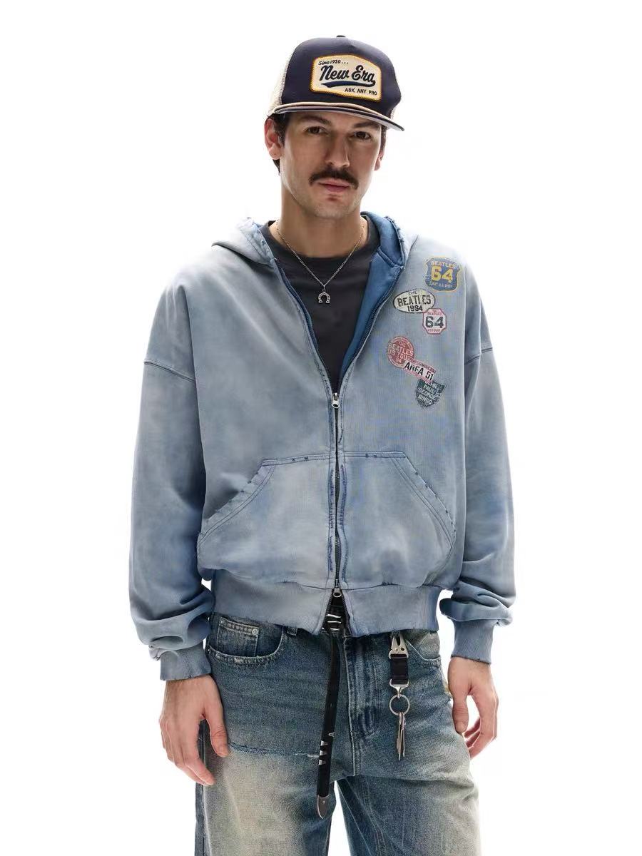 Omirad Vintage Patch Zip-Up Hoodie