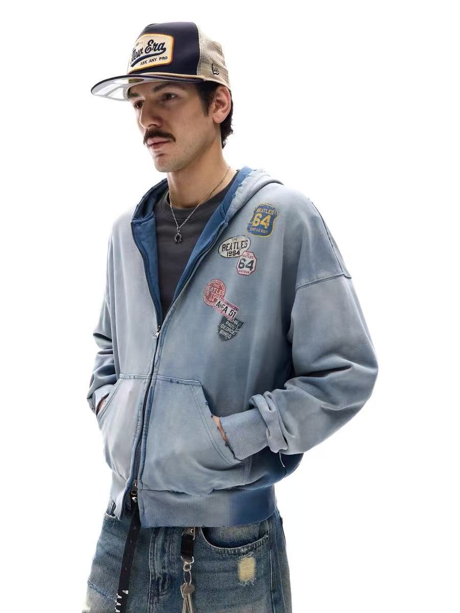 Omirad Vintage Patch Zip-Up Hoodie