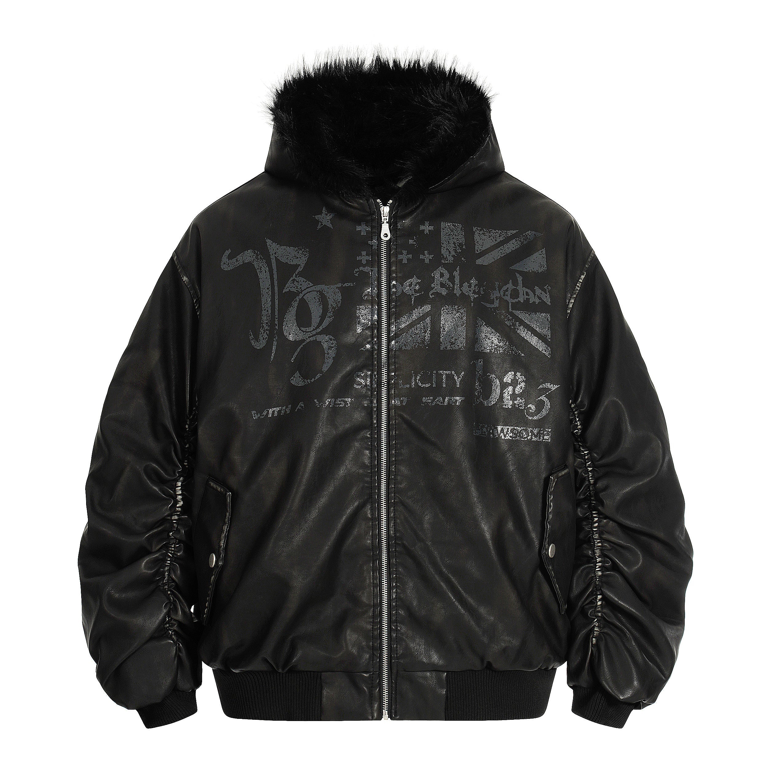 Omirad Vintage Graphic PU Hoodie Jacket