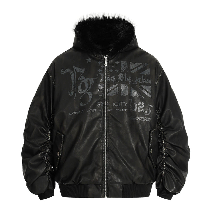 Omirad Vintage Graphic PU Hoodie Jacket