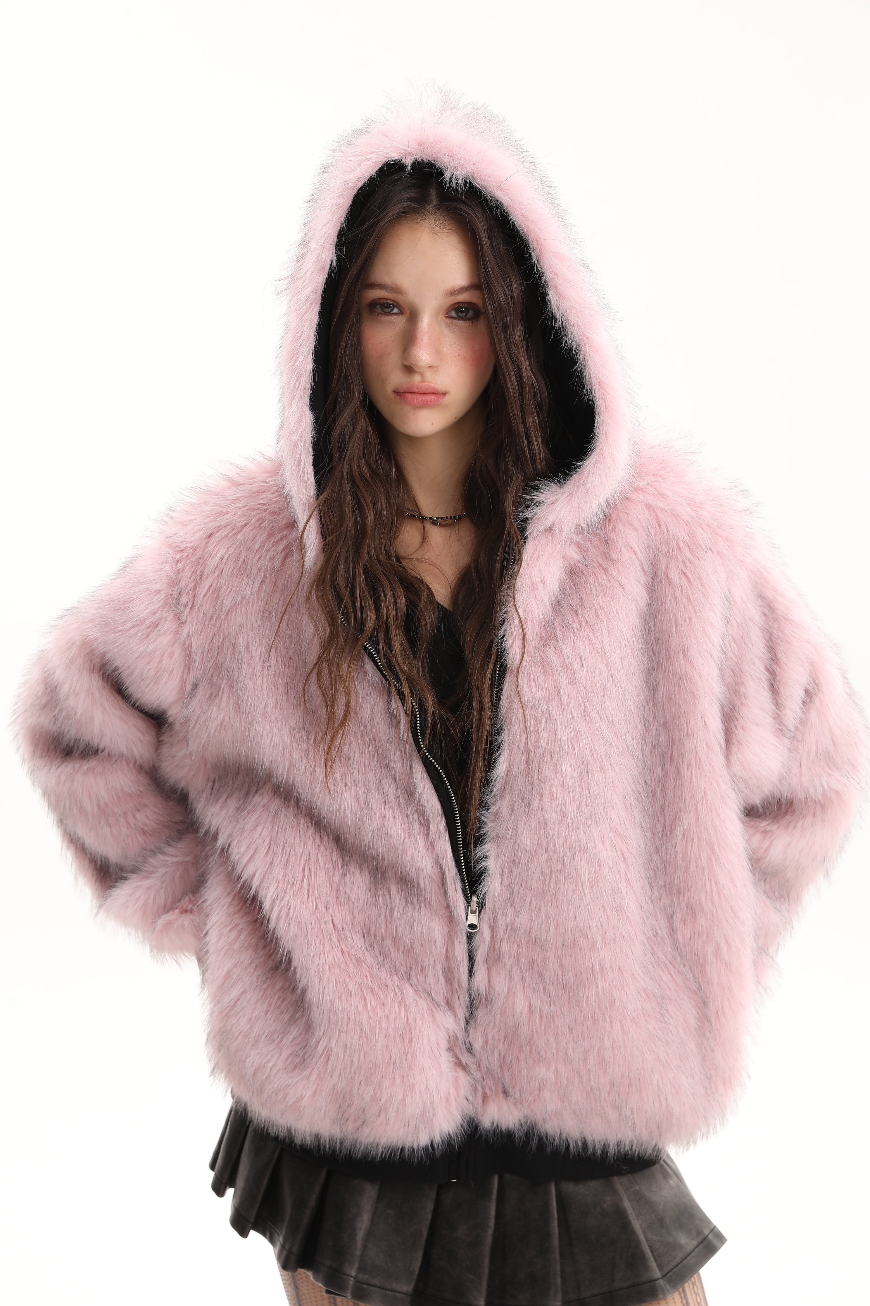 Omirad Reversible Faux Suede Fur Hooded Jacket