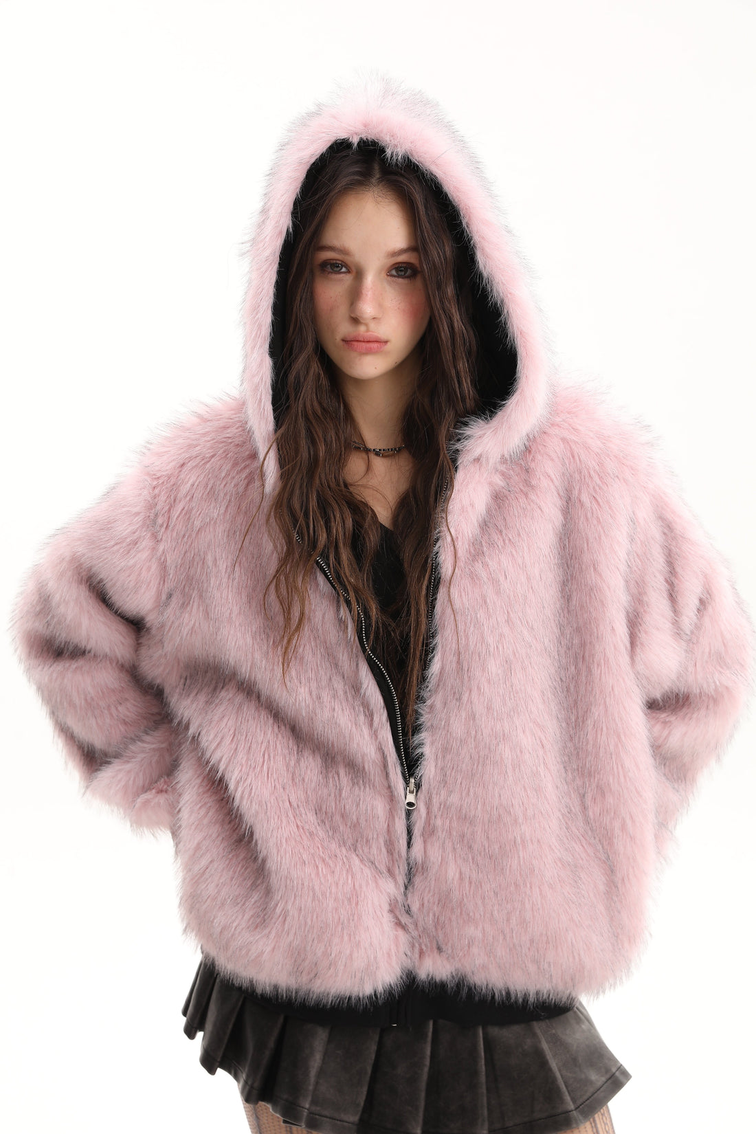 Omirad Reversible Faux Suede Fur Hooded Jacket