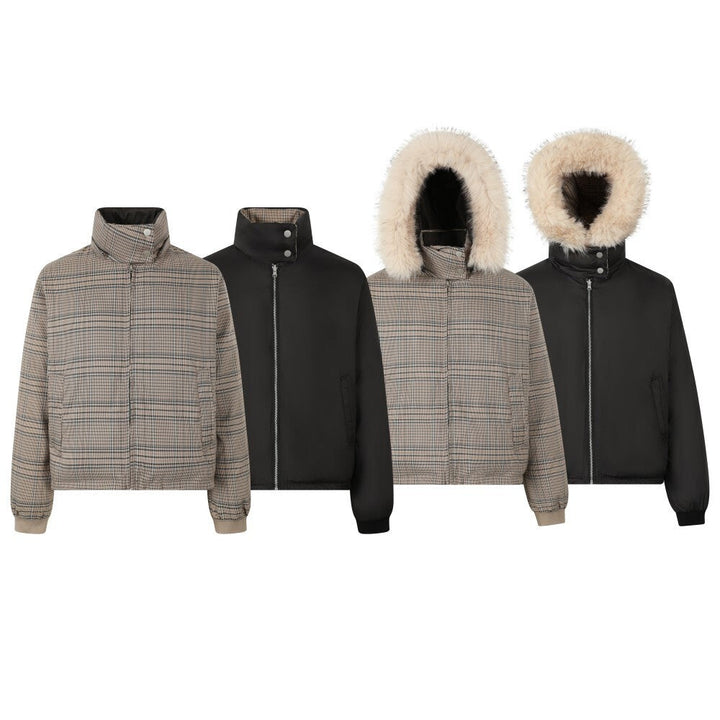 Omirad Reversible Plaid Fur Hooded Jacket
