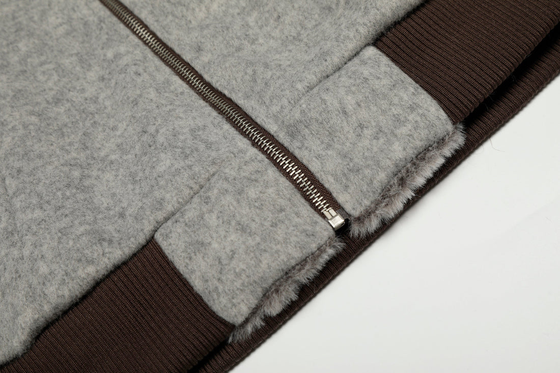 Omirad Wool Blend Fleece Hooded Bomber Jacket