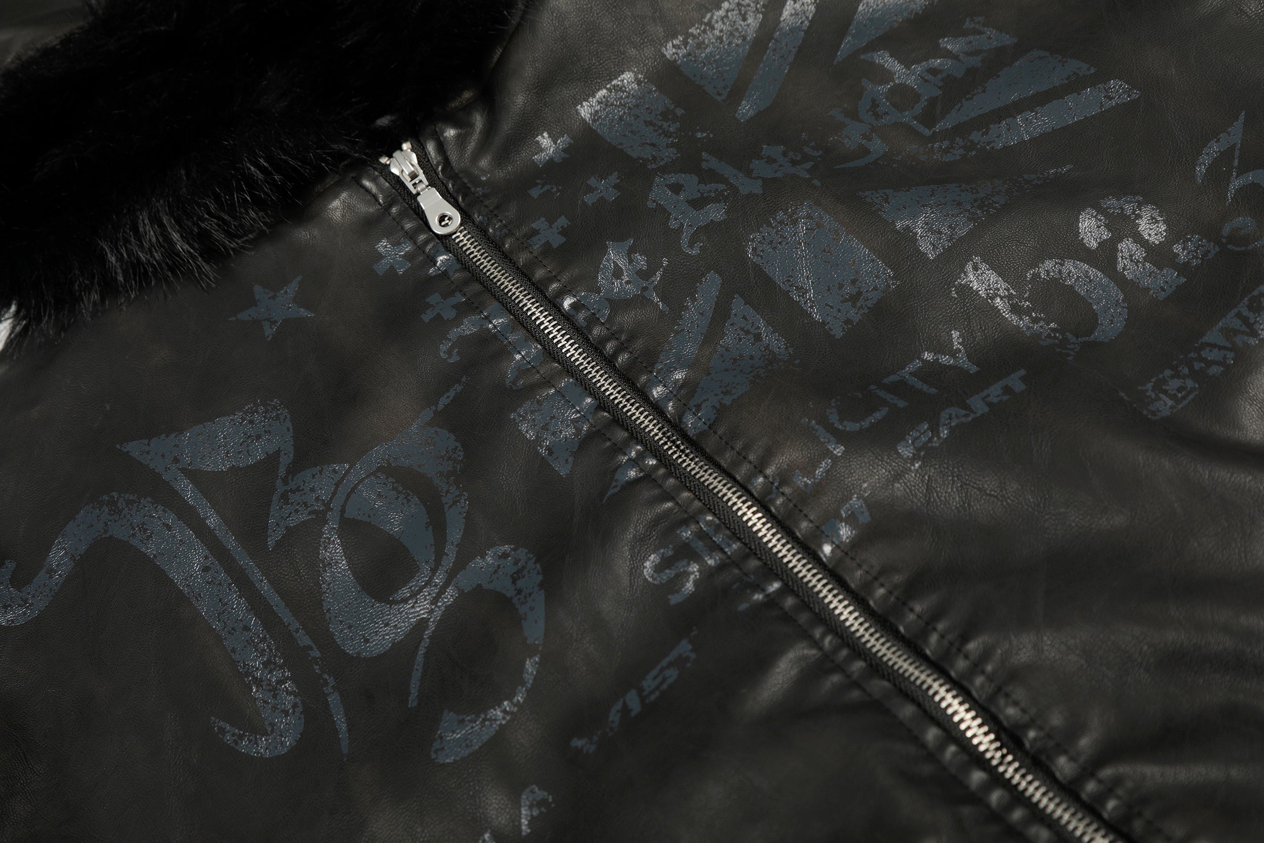 Omirad Vintage Graphic PU Hoodie Jacket