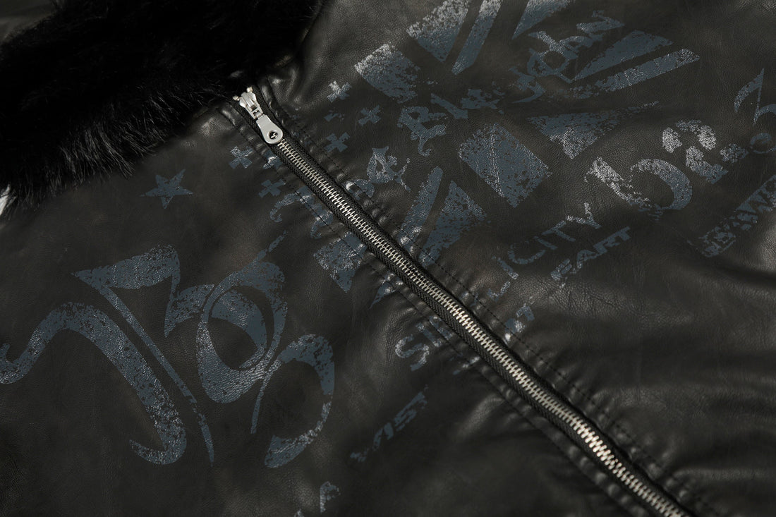 Omirad Vintage Graphic PU Hoodie Jacket