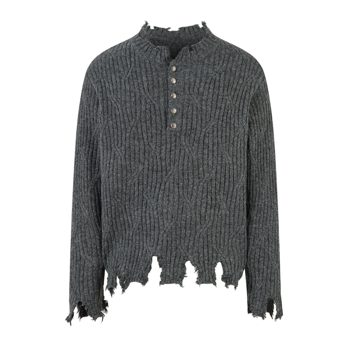 Omirad Distressed Ribbed Henley Knit
