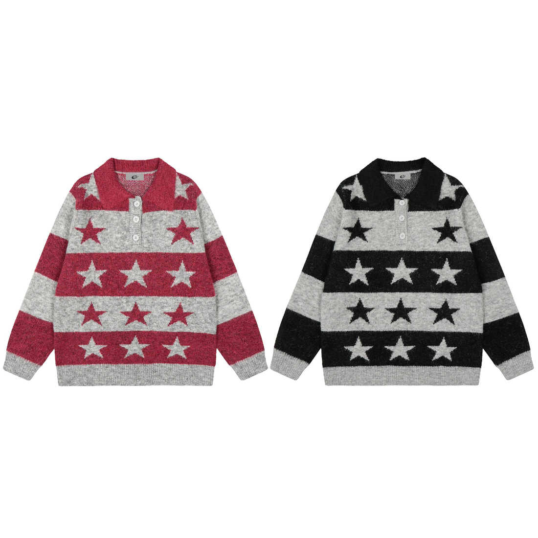 Omirad Star Stripe Knit Polo Sweater