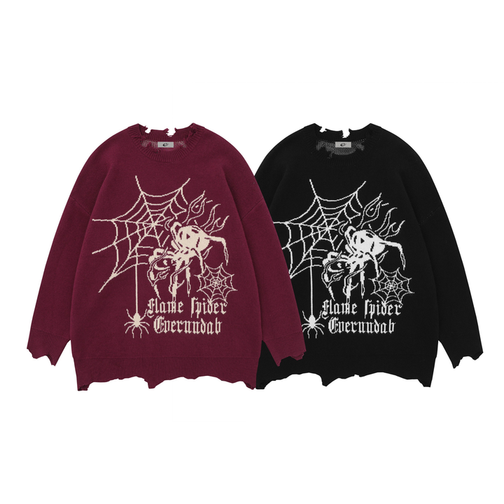 Omirad Flame Spider Distressed Knit Sweater