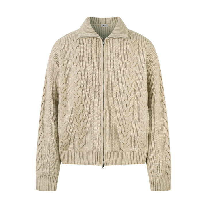 Omirad Cable Knit Zip-Up Sweater Jacket