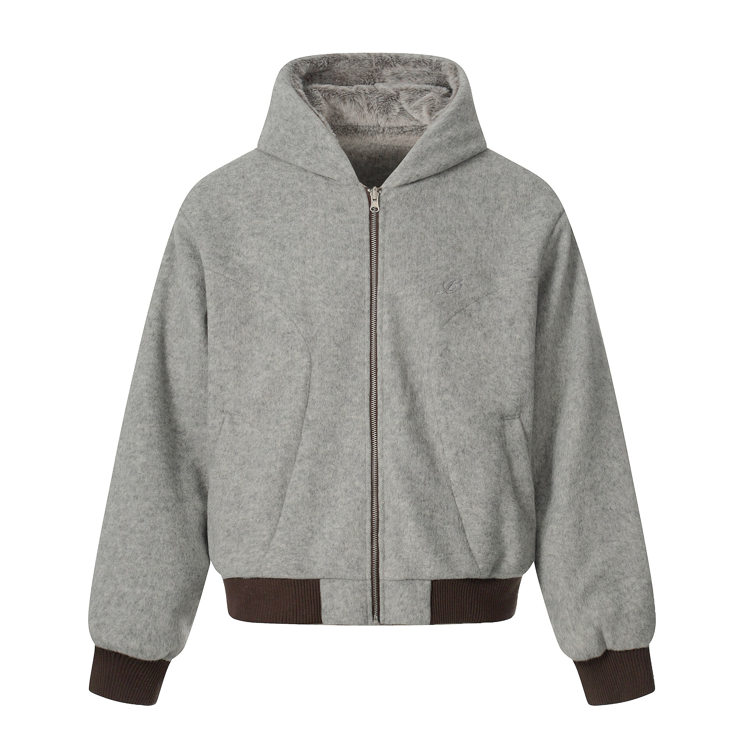 Omirad Wool Blend Fleece Hooded Bomber Jacket