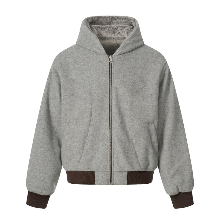 Omirad Wool Blend Fleece Hooded Bomber Jacket