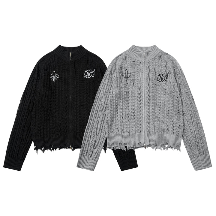 Omirad Distressed Knit Zip Cardigan